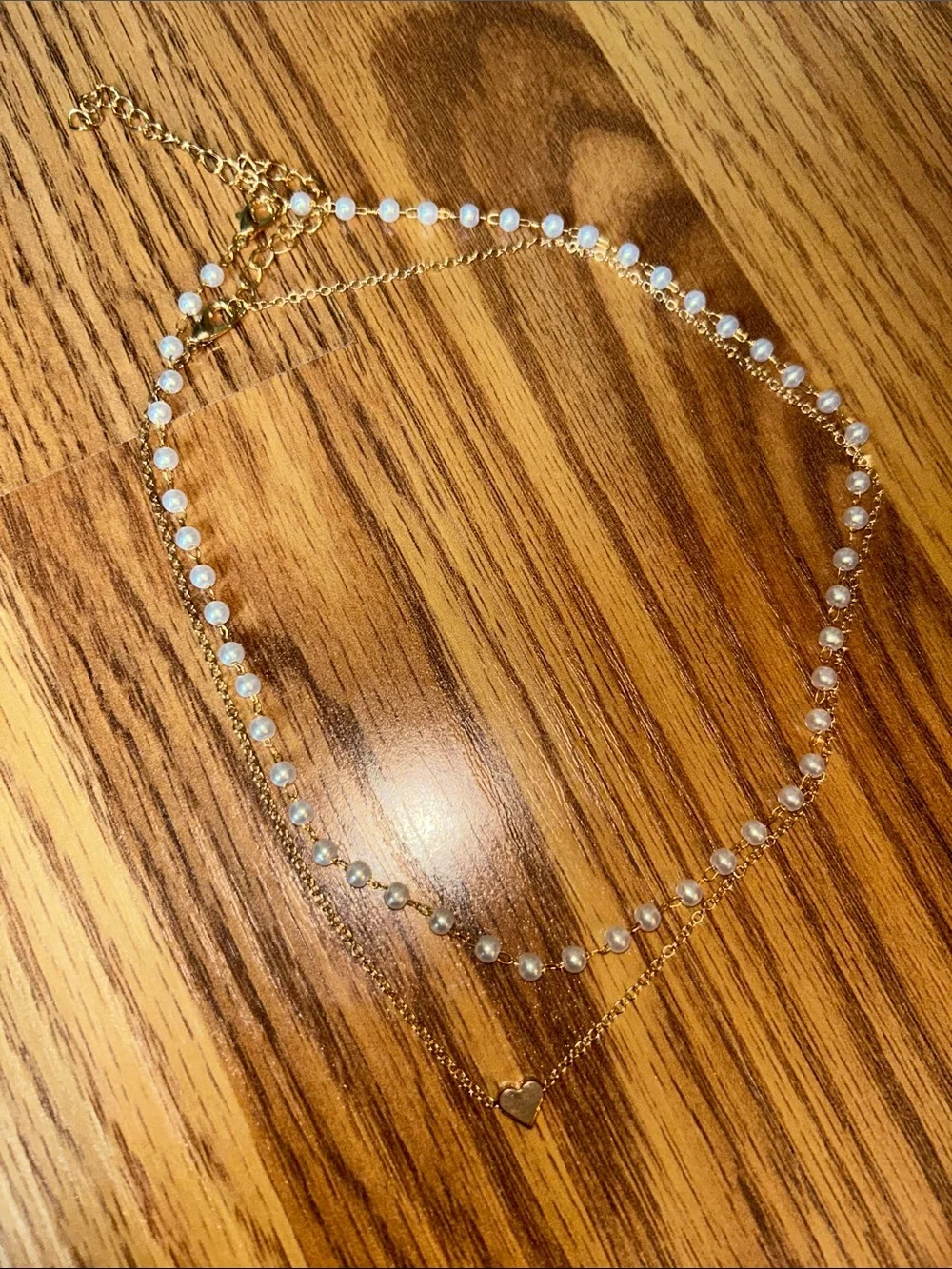 Gold Pearl Layered Necklace with Heart Pendant